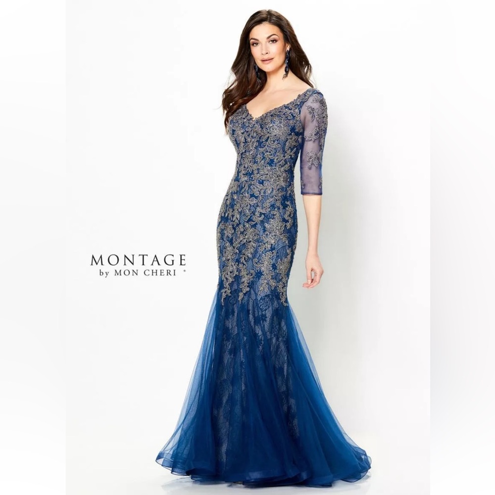 Stunning Montage off the shoulder Blue & Platinum fit & flare gown. - Picture 2 of 3